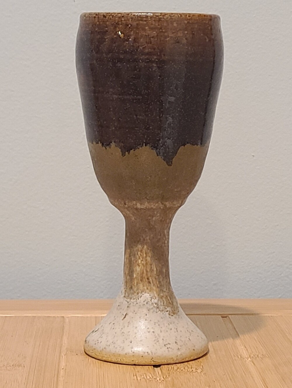 Vintage Goblet Brown Tan Cream Pottery